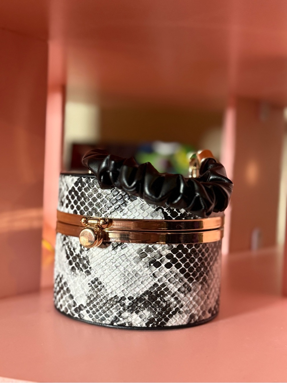 Gold-Tone Black Leather Scrunchie Bracelet